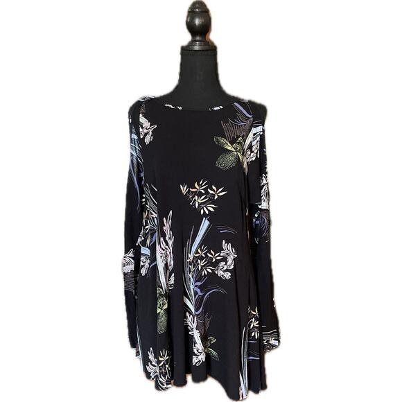 Free People Clear Skies Cold-Shoulder Tunic Dress Black Floral XS Boho Festival - Picture 3 of 8